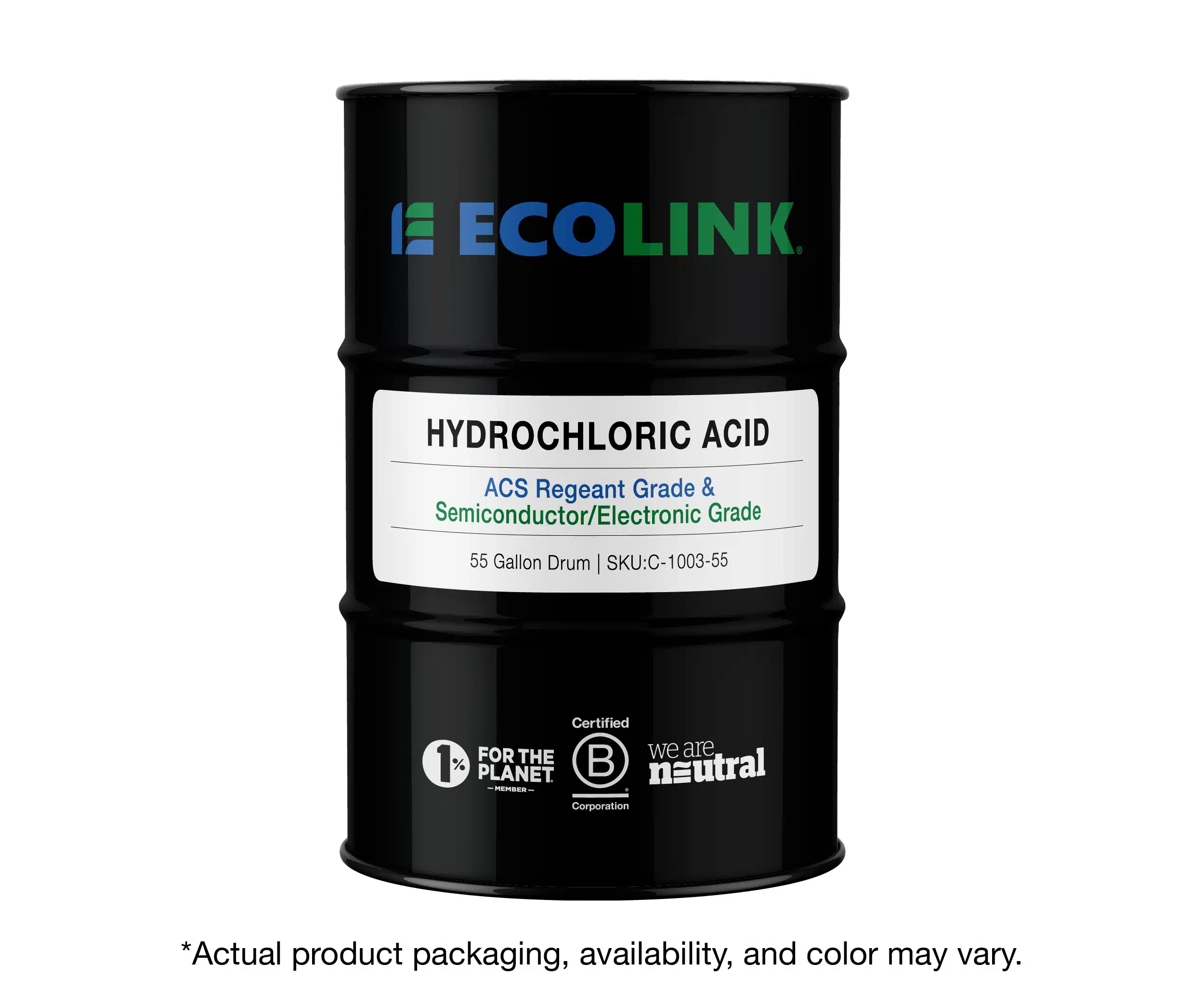 55 Gallon DrumHydrochloric Acid  Ecolink Hydrochloric Acid   Electronic Semi  ACS Grade